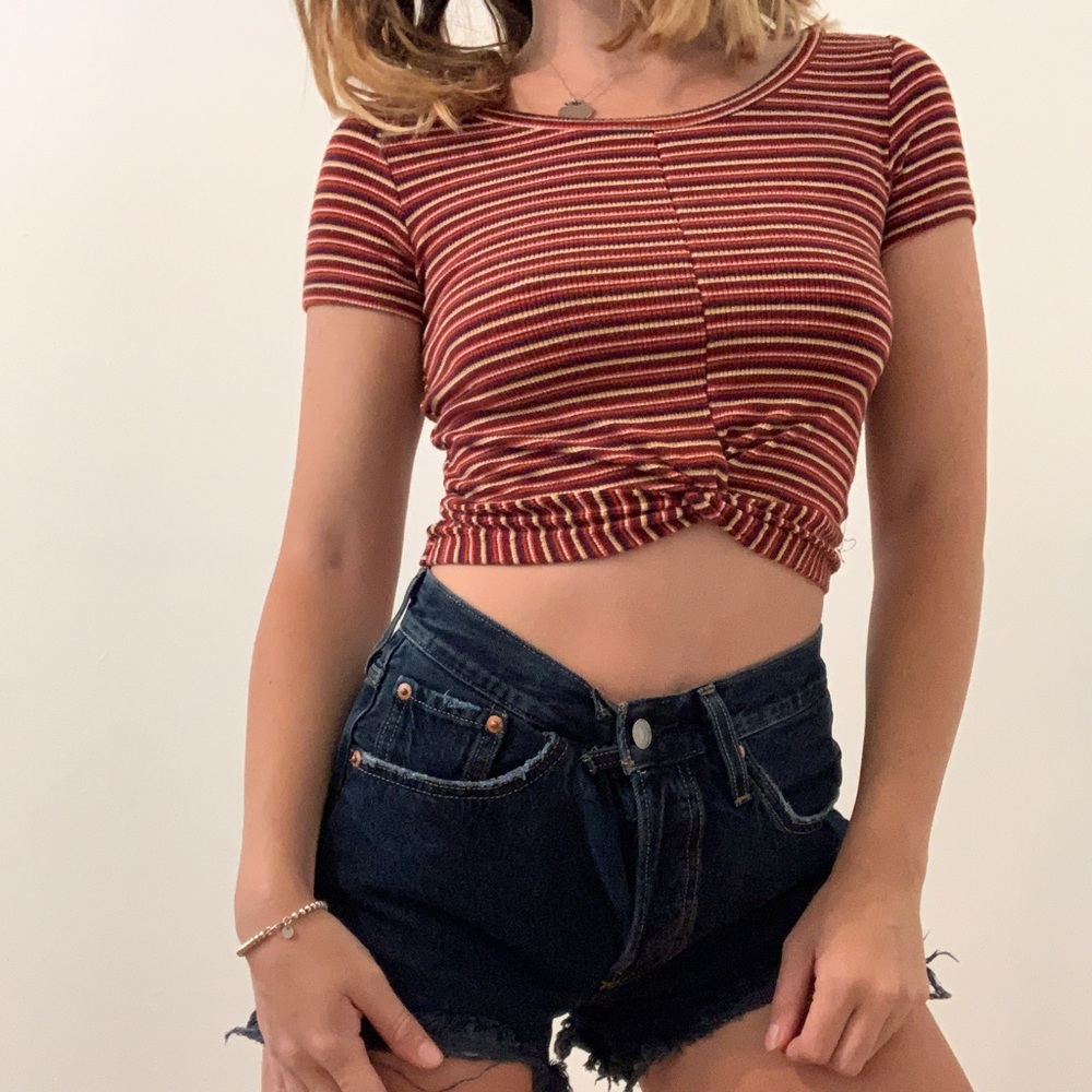 Striped tie front crop top